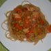 Puranji koščki v omaki, sojini špageti