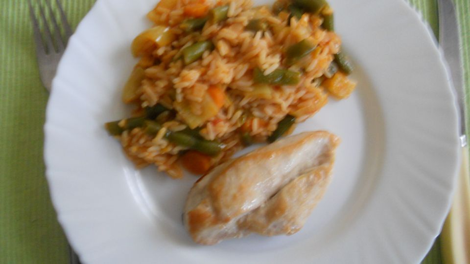 Zelenjavna rižota, pečen piščanec