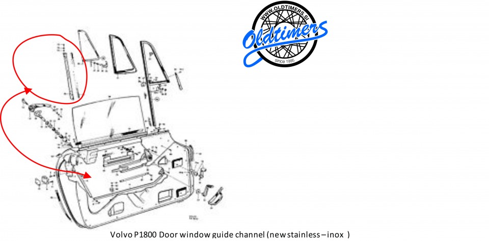 Volvo P1800 Door window guide channel (new stainless – inox  )