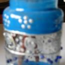 Steklenička od začimb (pobarvana z barvami za steklo,srebrna kontura,perle)