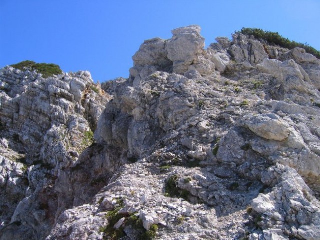 Greben proti vrhu Vrtaškega Slemena je na začetku še skalnat
