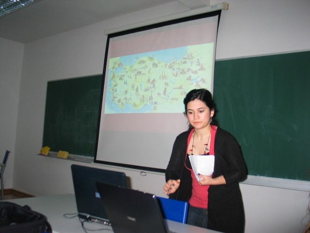 Selma explaining about the famous tourist destinations in turkey